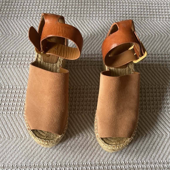 Chloe Espadrille Wedges Brown Leather Sz